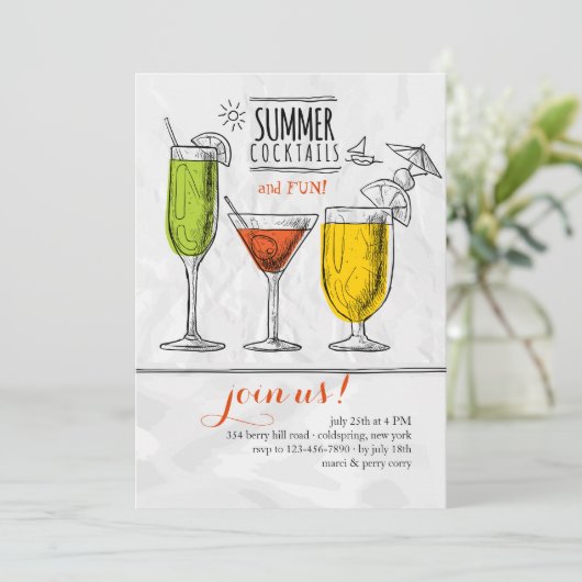 Zomer Cocktails uitnodiging (Staand voorkant)