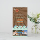 Zomer Cool Aqua Waves En Bruin Zonnestrand Foto Save The Date (Staand voorkant)