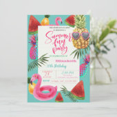 Zomer-, Cool Pineappel-, Watermeloen Birthday Part Kaart (Staand voorkant)