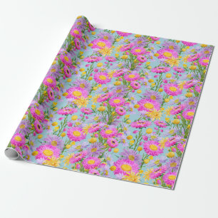 Zomer Cottage Tuin Blauw Cadeaupapier