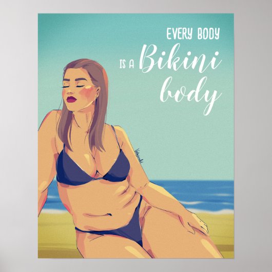Zomer Curvy Vrouw Bikini Poster (Voorkant)