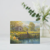 Zomer Daffodils Natuur Huis Briefkaart Waterverf (Staand voorkant)