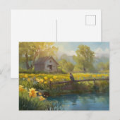 Zomer Daffodils Natuur Huis Briefkaart Waterverf (Voorkant / Achterkant)