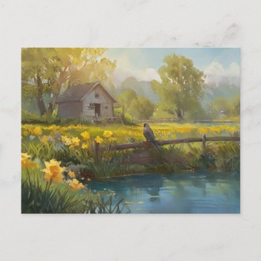 Zomer Daffodils Natuur Huis Briefkaart Waterverf (Voorkant)