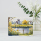 Zomer Daffodils Natuur Huis Briefkaart Waterverf (Staand voorkant)