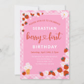 Zomer Daisy & Aardbei Berry Eerste Verjaardag Kaart (Voorkant)