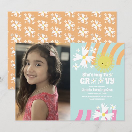 Zomer Daisy Bloem Retro Manier Twee Groovy Foto (Voorkant / Achterkant)