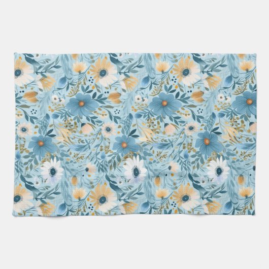 Zomer Daisy Design op blauw Theedoek (Horizontaal)