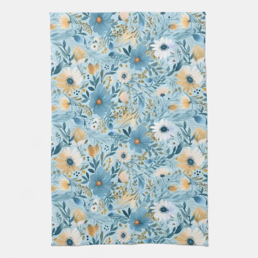 Zomer Daisy Design op blauw Theedoek (Verticaal)