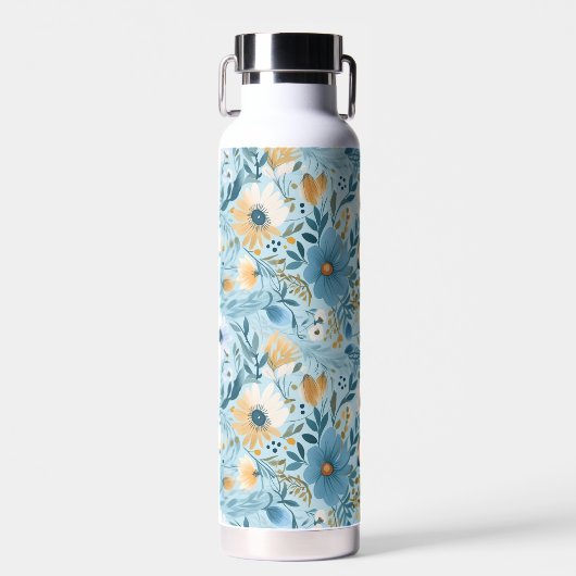Zomer Daisy Design op blauw Waterfles (Voorkant)