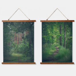 Zomer dennenbos pad hangend wandkleed