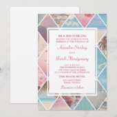 Zomer Diamanten | Roze & Blauwe Strand Bruiloft Kaart (Voorkant / Achterkant)