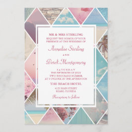 Zomer Diamanten | Roze & Blauwe Strand Bruiloft Kaart