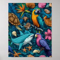 Zomer Dieren Strand Patroon Poster Geschenk