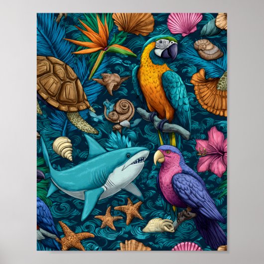 Zomer Dieren Strand Patroon Poster Geschenk (Voorkant)