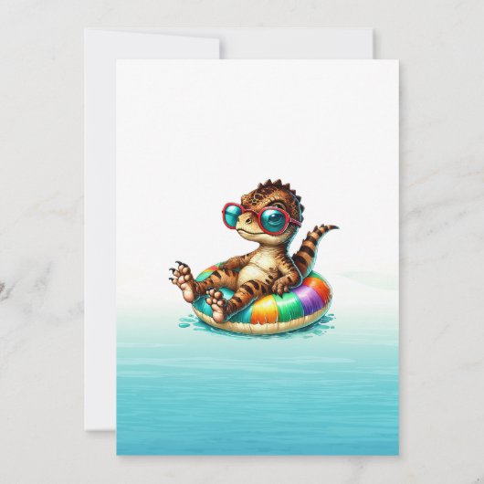 Zomer Dino Pool Party Verjaardag Uitnodiging (Achterkant)