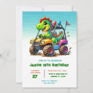 Zomer Dino Zwembad Monster Truck Verjaardagsfeestj Kaart