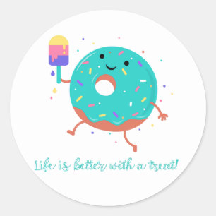 Zomer Doughnut & Popsicle Zoete Leckernijen Schatt Ronde Sticker