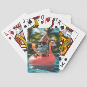 Zomer Dwerg in Zonnebril op Flamingo Drijver Pokerkaarten