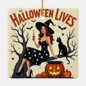 Zomer Eend En Pretty Witch Halloween Keramisch Ornament (Achterkant)