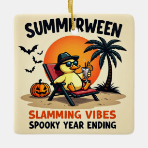 Zomer Eend En Pretty Witch Halloween Keramisch Ornament