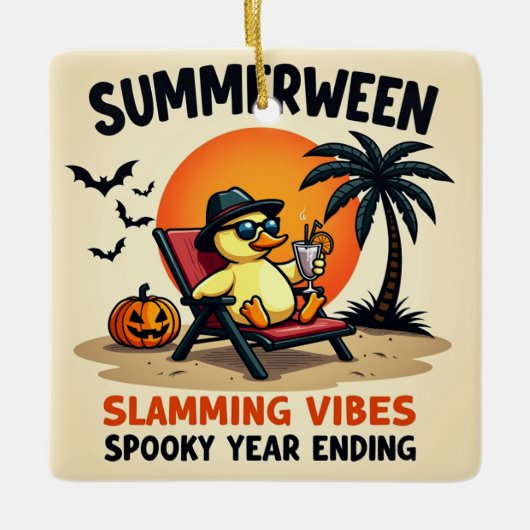 Zomer Eend En Pretty Witch Halloween Keramisch Ornament (Voorkant)