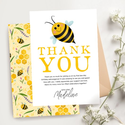 Zomer Eerste Bij-dag 1e Verjaardag Bedankkaart