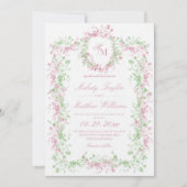 Zomer Elegant Bloemig Monogram Bruiloft Kaart (Voorkant)