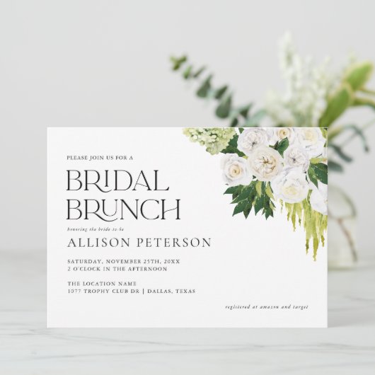Zomer Elegante Groene Bloemrijke Bruids Brunch Kaart (Staand voorkant)