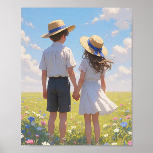 Zomer Esthetische Muur Kunst | Jongen & Meisje Poster (Voorkant)