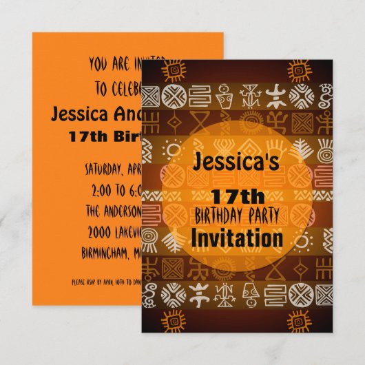 Zomer Etnische 17e Verjaardag Uitnodiging (Voorkant / Achterkant)