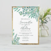 Zomer Eucalyptus bloemen waterverf gouden bruiloft Kaart (Staand voorkant)