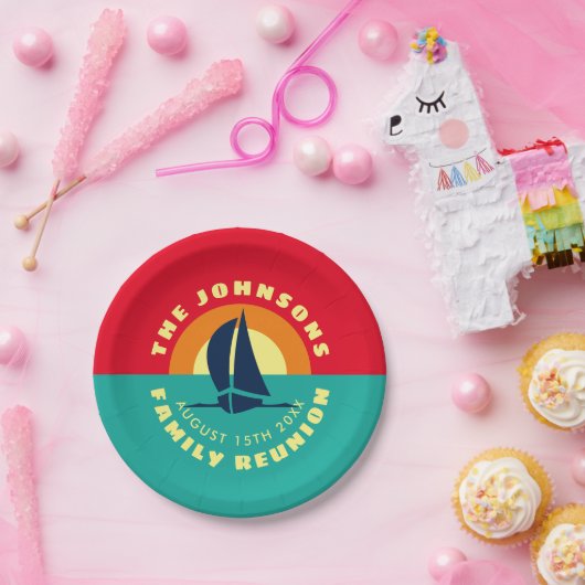 Zomer familie reünie meerfeest aangepaste naam papieren bordje (Feest)