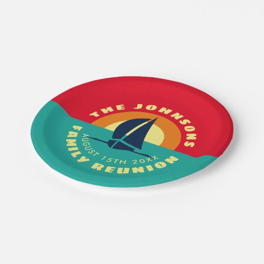 Zomer familie reünie meerfeest aangepaste naam papieren bordje (Gekanteld)