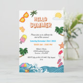 Zomer familie strand zwembad feest kaart (Staand voorkant)