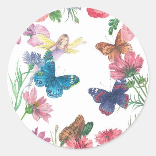 Zomer-fee geïllustreerde bloemige aangepaste naam ronde sticker (Voorkant)