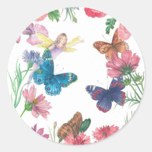 Zomer-fee geïllustreerde bloemige aangepaste naam ronde sticker