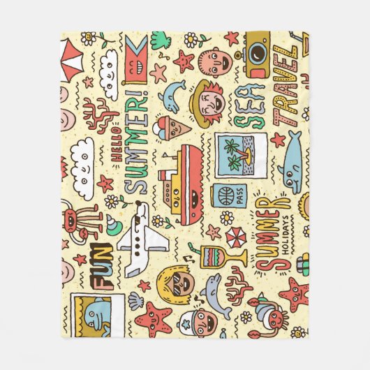 Zomer Feestdagen Reizen Doodle Set Fleece Deken (Voorkant)