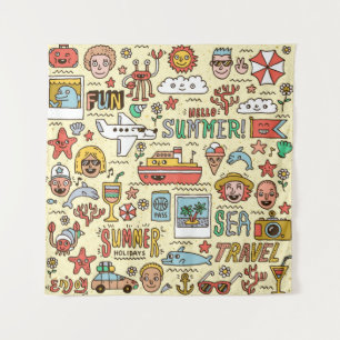 Zomer Feestdagen Reizen Doodle Set Wandkleed