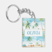Zomer Feestdagen Strand Palmbomen - Gepersonalisee Sleutelhanger (Voorkant Links)