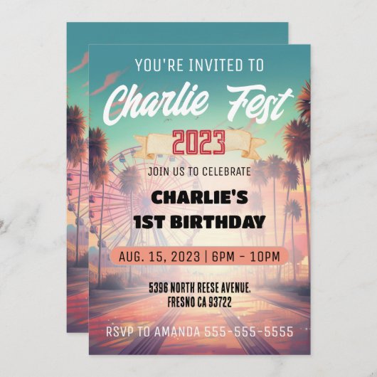 Zomer Festival Verjaardag Party Uitnodiging (Voorkant / Achterkant)