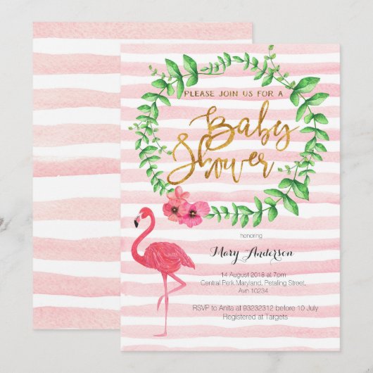 Zomer Flamingo Baby Shower uitnodiging (Voorkant / Achterkant)