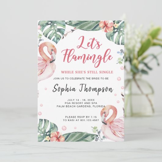Zomer Flamingo Bachelorette Party Uitnodiging (Staand voorkant)
