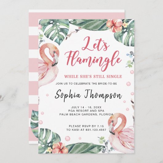 Zomer Flamingo Bachelorette Party Uitnodiging (Voorkant / Achterkant)