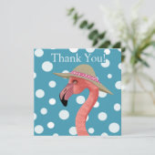 Zomer Flamingo | Blauwe polka stippen dank u (Staand voorkant)