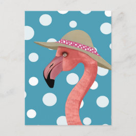 Zomer Flamingo | Blauwe polka stippen decoratief Briefkaart