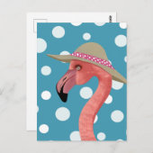 Zomer Flamingo | Blauwe polka stippen decoratief Briefkaart (Voorkant / Achterkant)