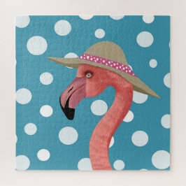 Zomer Flamingo | Blauwe polka stippen decoratief Legpuzzel