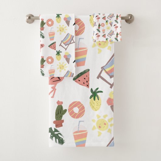 Zomer Flamingo Hand Getekende Doodles Bad Handdoek (Insitu)