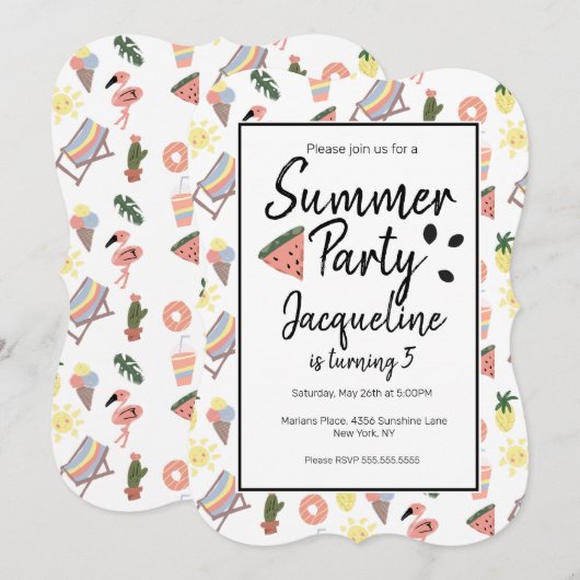 Zomer Flamingo Hand Getekende Doodles Kaart (Voorkant / Achterkant)